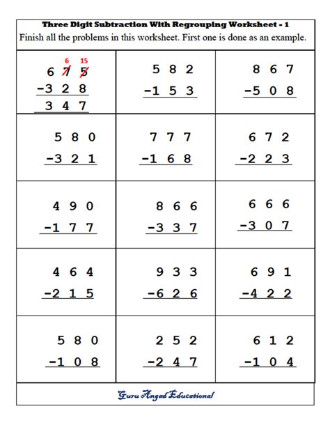 subtraction with regrouping worksheets|3rd grade subtraction with regrouping.